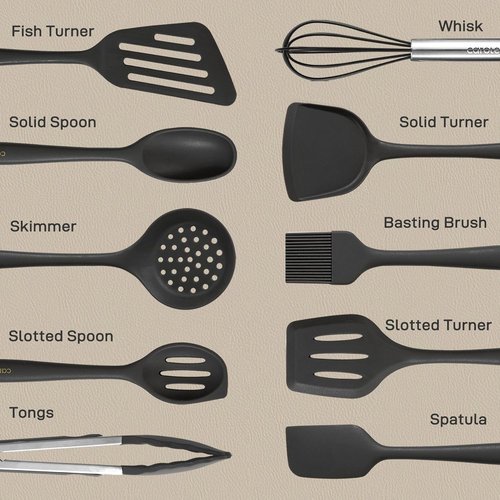 CAROTE Kitchen Utensil Set | 10-Piece Heat Resistant Silicone Set for Nonstick Cookware - Dark Grey