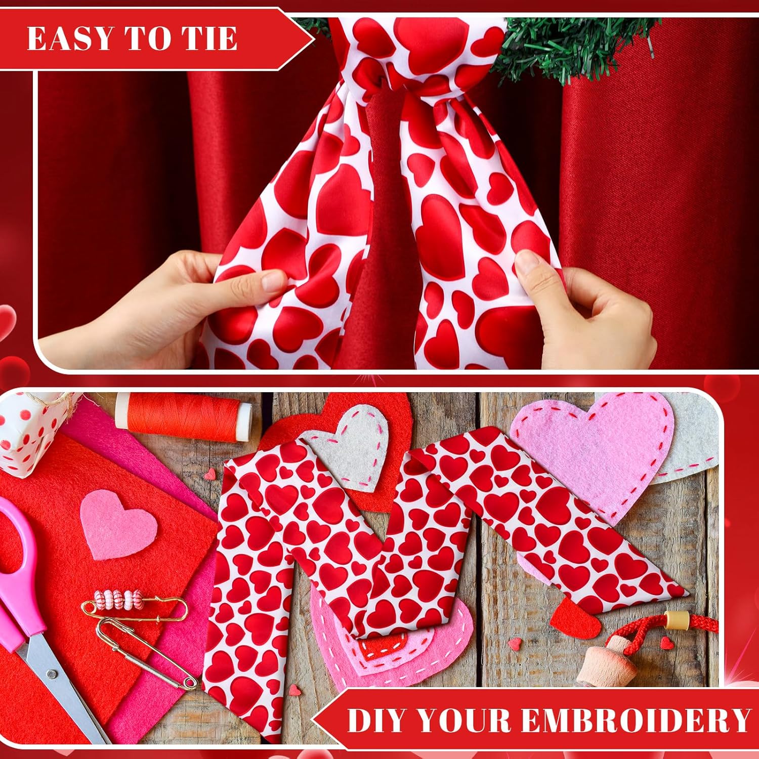 VitalCozy Wreath Sash Set - Elegant Pink Heart Ribbon for Indoor/Outdoor Decor | 4.5" W x 56" L