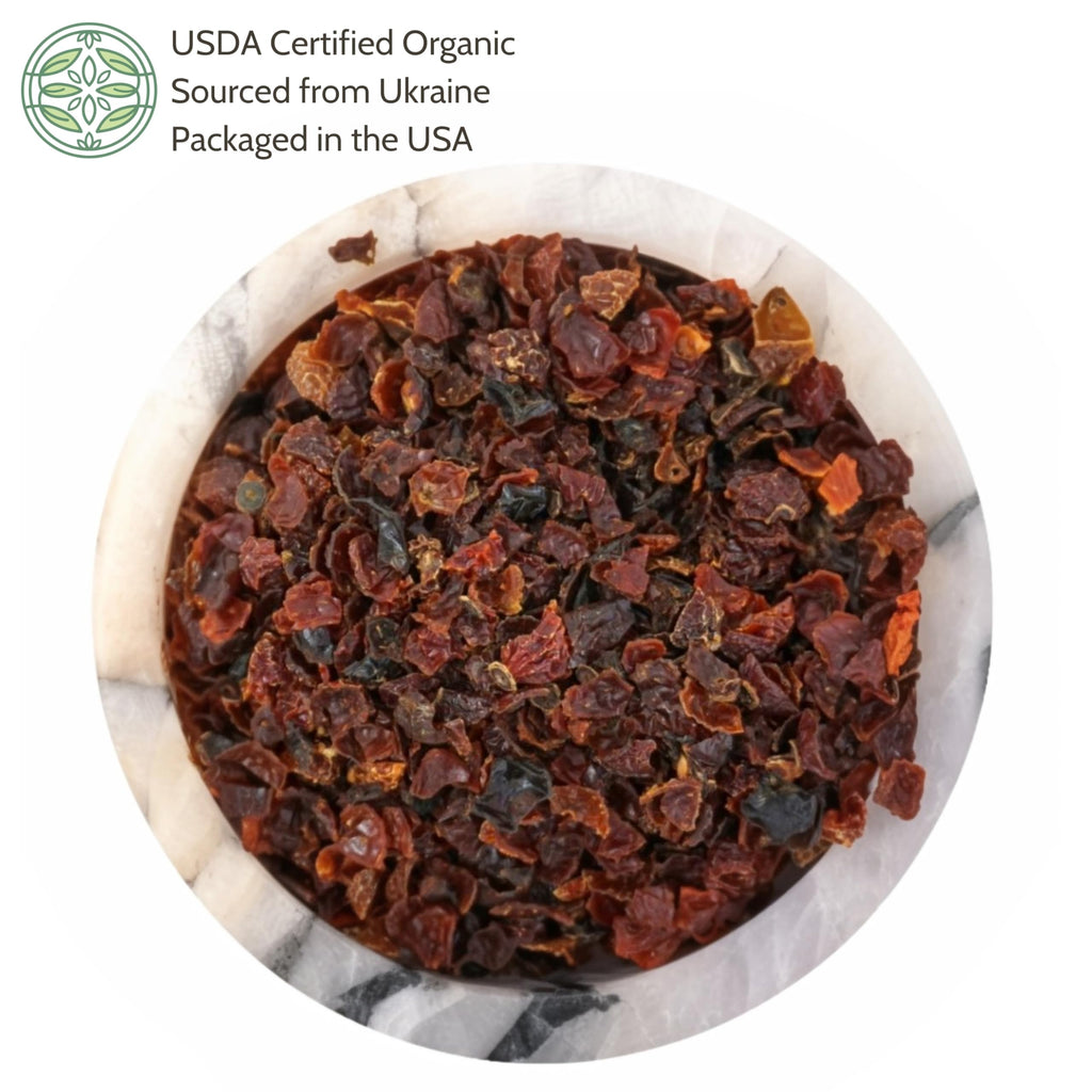 Elanen Naturals Organic Rose Hips 4 oz. (113g), USDA Certified Organic Rosehip Tea, Dried Rose Hips, Whole Rosehips Bulk, Cut & Sifted