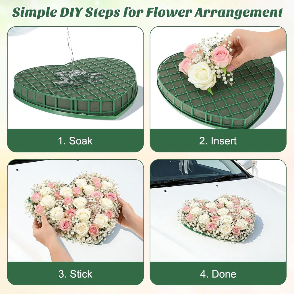 STOBOK Floral Foam Hearts - Heart Shaped Floral Foam Cage with 5 Suction Cups for Weddings & DIY Decor | Green, 12.2 x 11.4 in