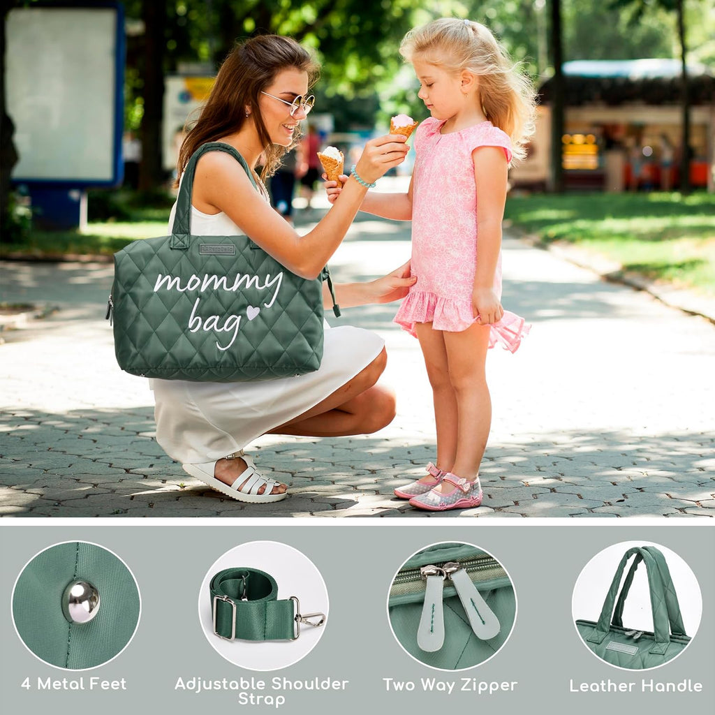 PeraBella Mommy Bag - Stylish Hospital Bag for Labor & Delivery | Maternity Diaper Bag - Green