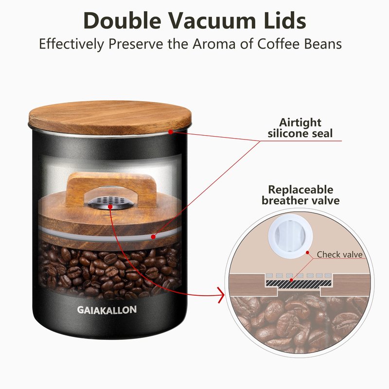 GAIAKALLON Vacuum Coffee Canister, Stainless Steel Airtight Coffee Storage Container, Coffee Container for 14oz Coffee Beans, Coffee Beans Storage, 42 fl.oz