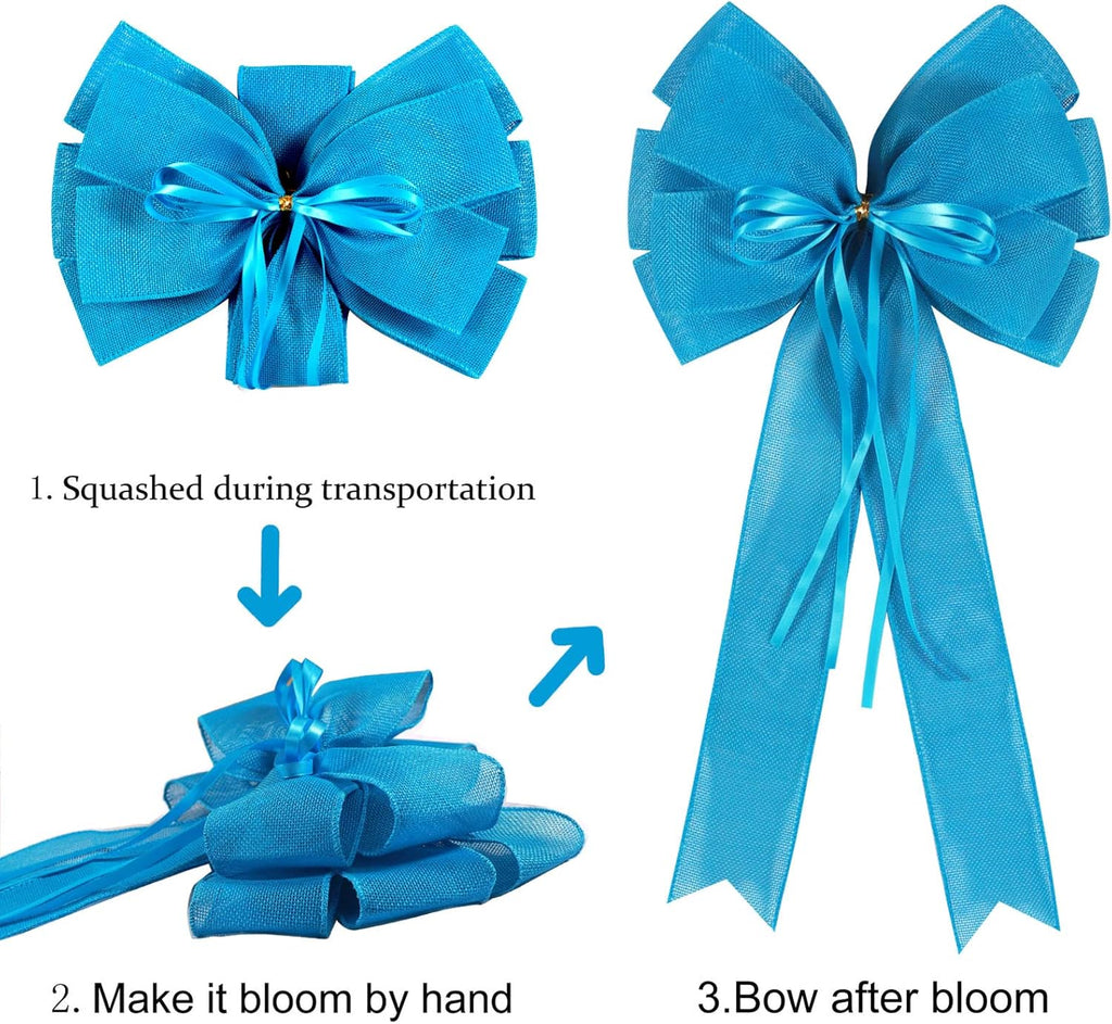 Skiennix Large Blue Easter Wreath Bow - Decorative Spring Tree Topper with Glitter String | 2 Pcs Set