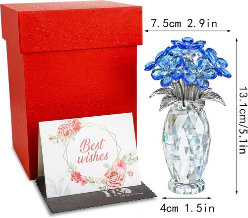 H&D Hyaline & Dora Blue Crystal Forget-Me-Not Flower Figurine - Elegant Home Decor Centerpiece