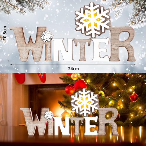 Bucherry Winter LED Wooden Snowflake Sign - Rustic Tabletop Decoration for Christmas & Winter Events