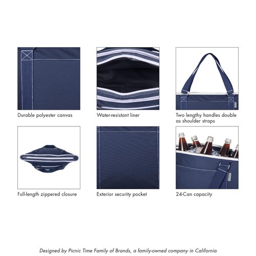 Picnic TIME Wonder Woman Topanga Tote Cooler Bag, Insulated Soft Cooler Tote for Picnic Beach Grocery Tailgating, 24 Can Capacity, Leak Resistant Liner, Extra Large Reusable Cooler Bag, (Navy Blue)