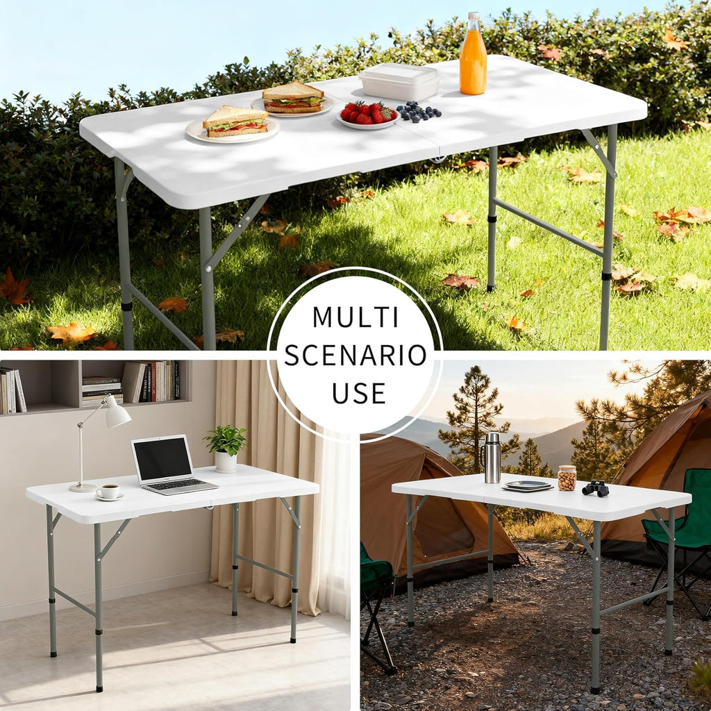 Skiennix Folding Table - Lightweight Portable Rectangular Design with Carrying Handle | 4 FT, White for Indoor/Outdoor Use