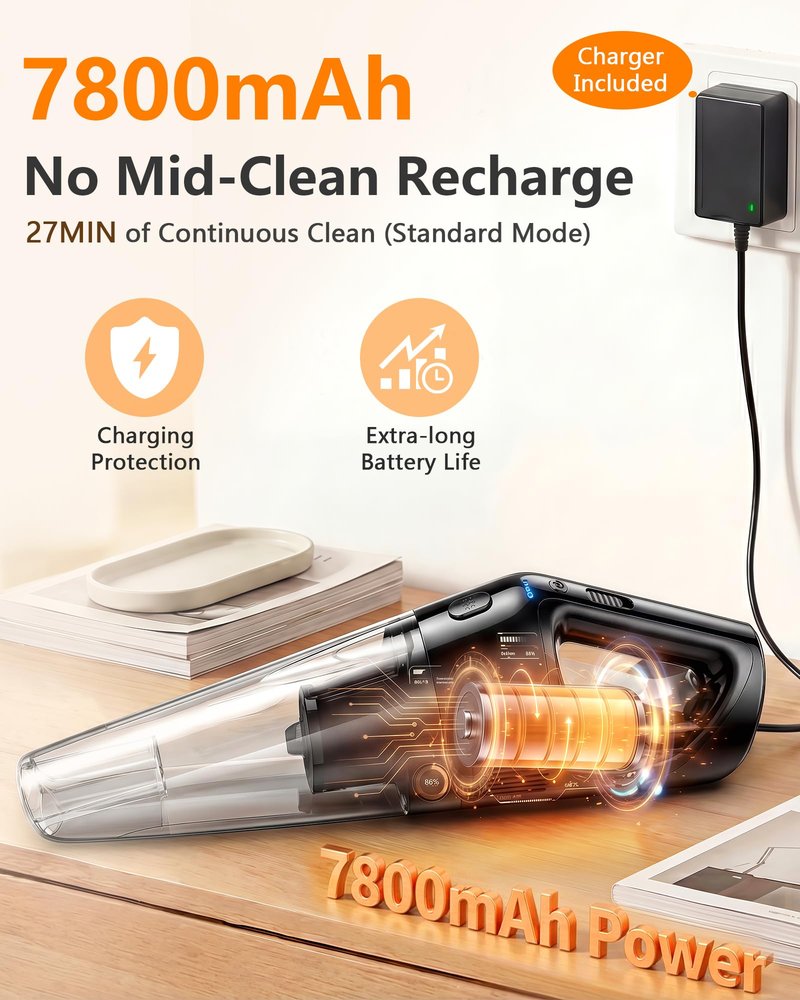 Handheld Vacuum Cordless Rechargeable with Charging Dock - 16000Pa Ultra-Strong Suction, Portable & Lightweight, Fast Charging, LED Light, 1000ML Super-Large Dust Cup, Long Battery Life for Home