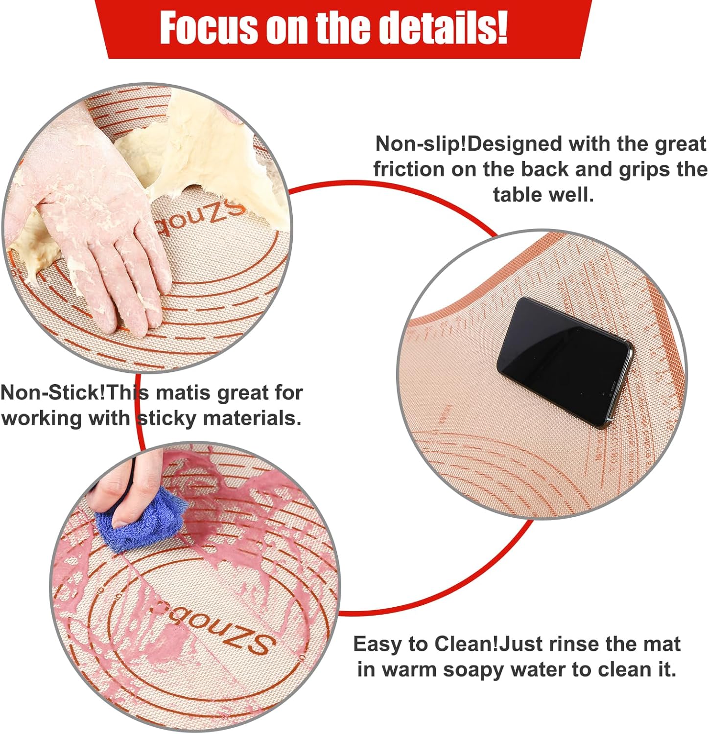 Skiennix Non-Slip Silicone Pastry Mat - Extra Large 36'' x 24'' Nonstick Baking Surface for Dough & Pastry