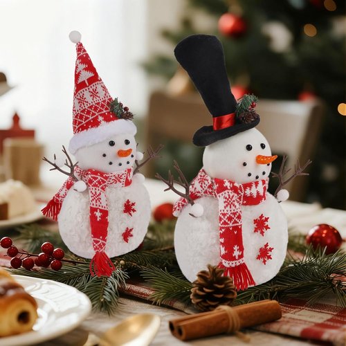 Cllayees Christmas Plush Snowman Dolls - 16 Inch Tabletop Decorations for Holiday Decor | 2 Pack