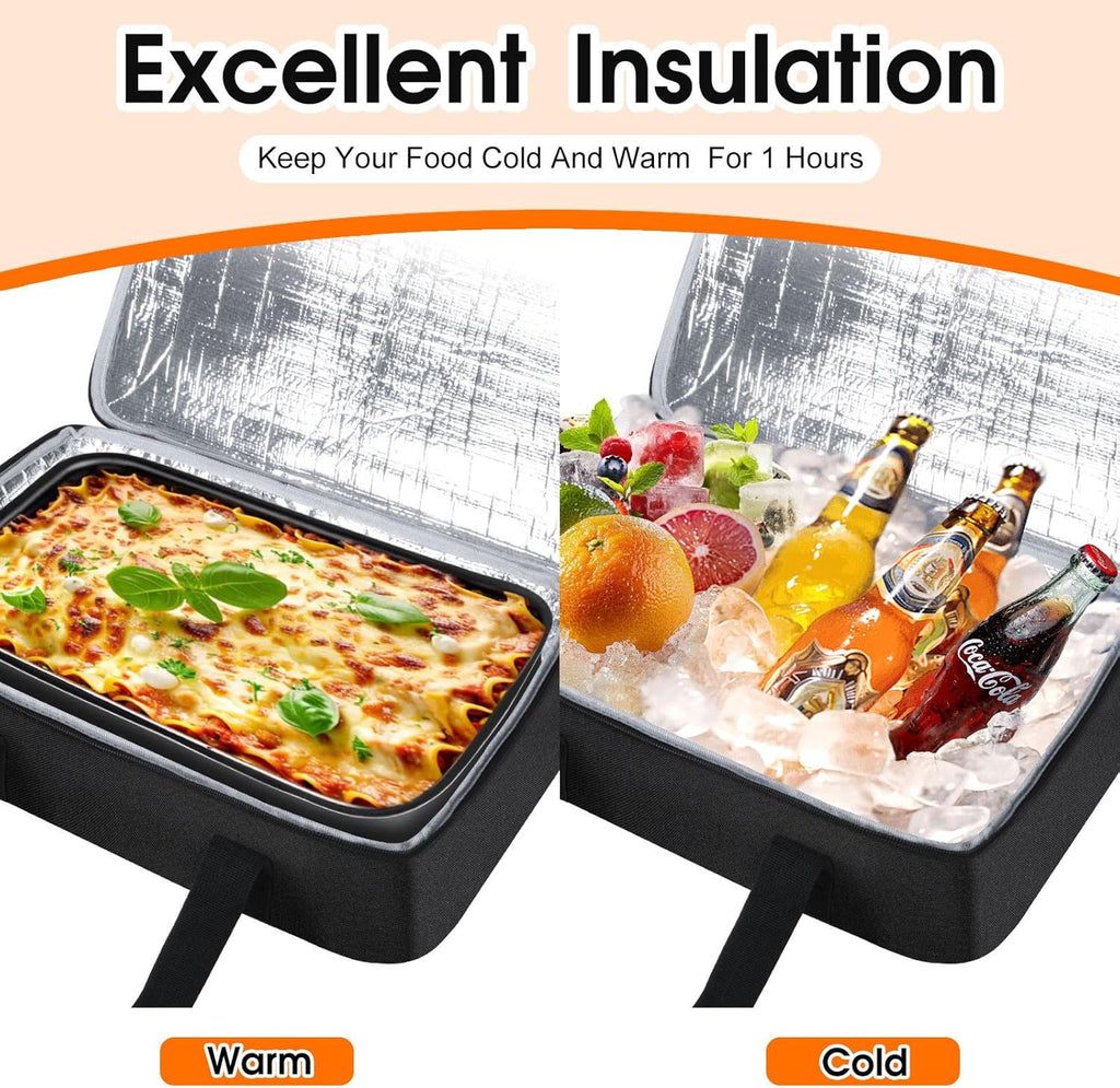 Skiennix Insulated Casserole Carrier - Portable Hot & Cold Food Tote for Potluck Parties | Fits 9" x 13" Dish - Black