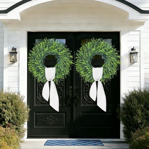 HUZIYAHAN 28-Inch Large Boxwood Wreath - All-Season Greenery for Front Door & Home Décor
