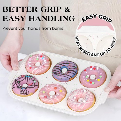 KASHME Silicone Donut Pan Set - Nonstick 6 Cavity Molds with Metal Reinforced Frame | 3.25 Inch Cream