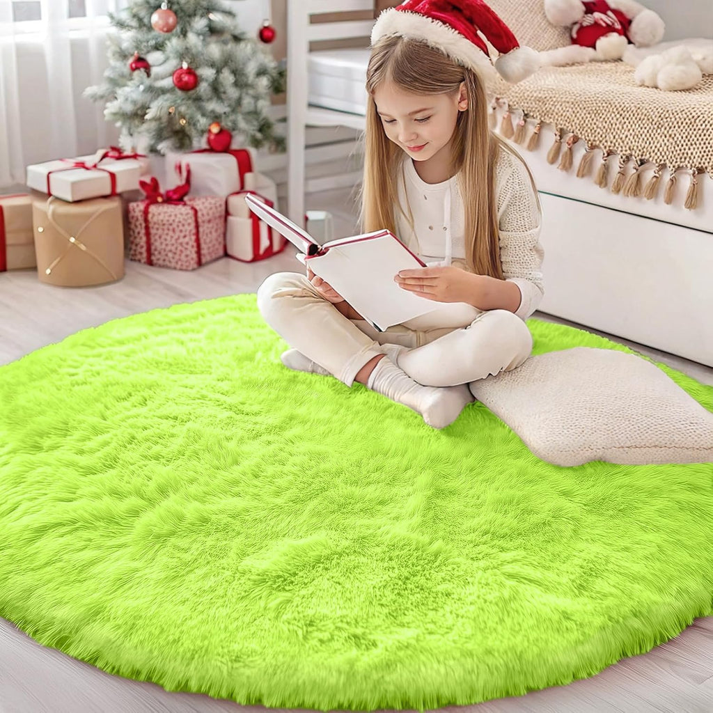 OLANLY Round Lime Green Area Rug - Soft, Machine Washable 4 ft Circle Carpet for Bedrooms & Nurseries