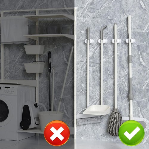BEZOX Broom Holder - 3 PCS Wall Mount Mop Organizer Gripper | Self-Adhesive Storage Solution for Home