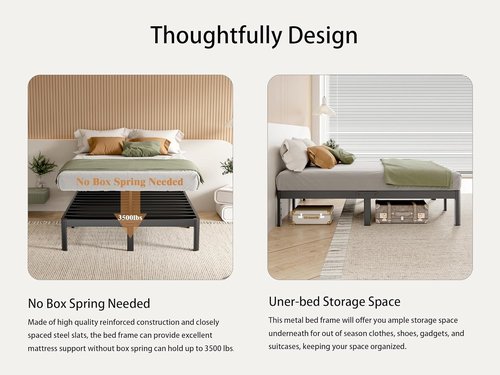 Full Bed Frame by [Brand Name] - Heavy Duty 14 Inch Metal Design with No Box Spring Needed | Noiseless, Easy Assembly, Black