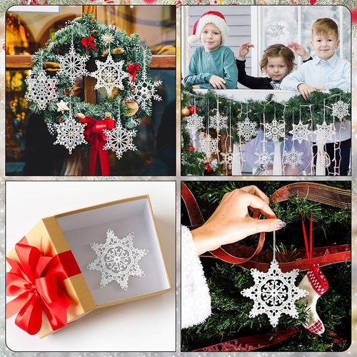 Buryeah Winter Snowflake Ornaments - 36 Pcs Crochet Decorations for Christmas Tree | 6 Styles in White