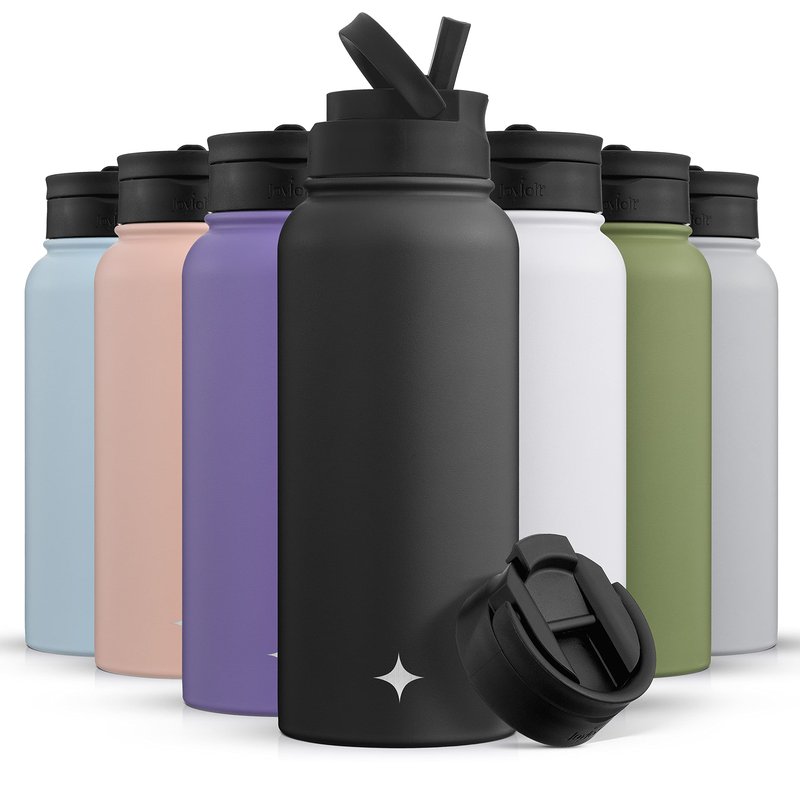 JoyJolt Triple Insulated Water Bottle with Straw Lid AND Flip Lid! 32oz Large Water Bottle, 12 Hour Hot/Cold Vacuum Insulated Stainless Steel Bottle. BPA-Free Leakproof Water Bottles - Thermos Bottle