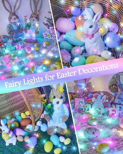 **60LED Easter Fairy Lights by [Brand Name] - Battery Operated, Waterproof Twinkle String Lights | 20FT Multicolor for Indoor/Outdoor Spring Decor**