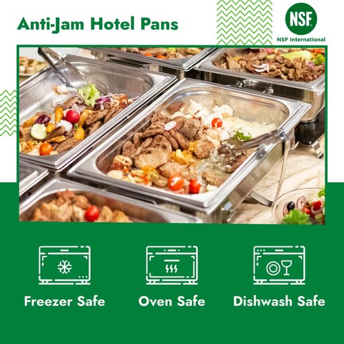 HECMAC 6 Pack Anti-Jam Hotel Pans, 1/6 Size 4 Inch Deep, Commercial Stainless Steel Chafing Steam Table Pan, Catering Storage Metal Food Pan, 23 Gauge