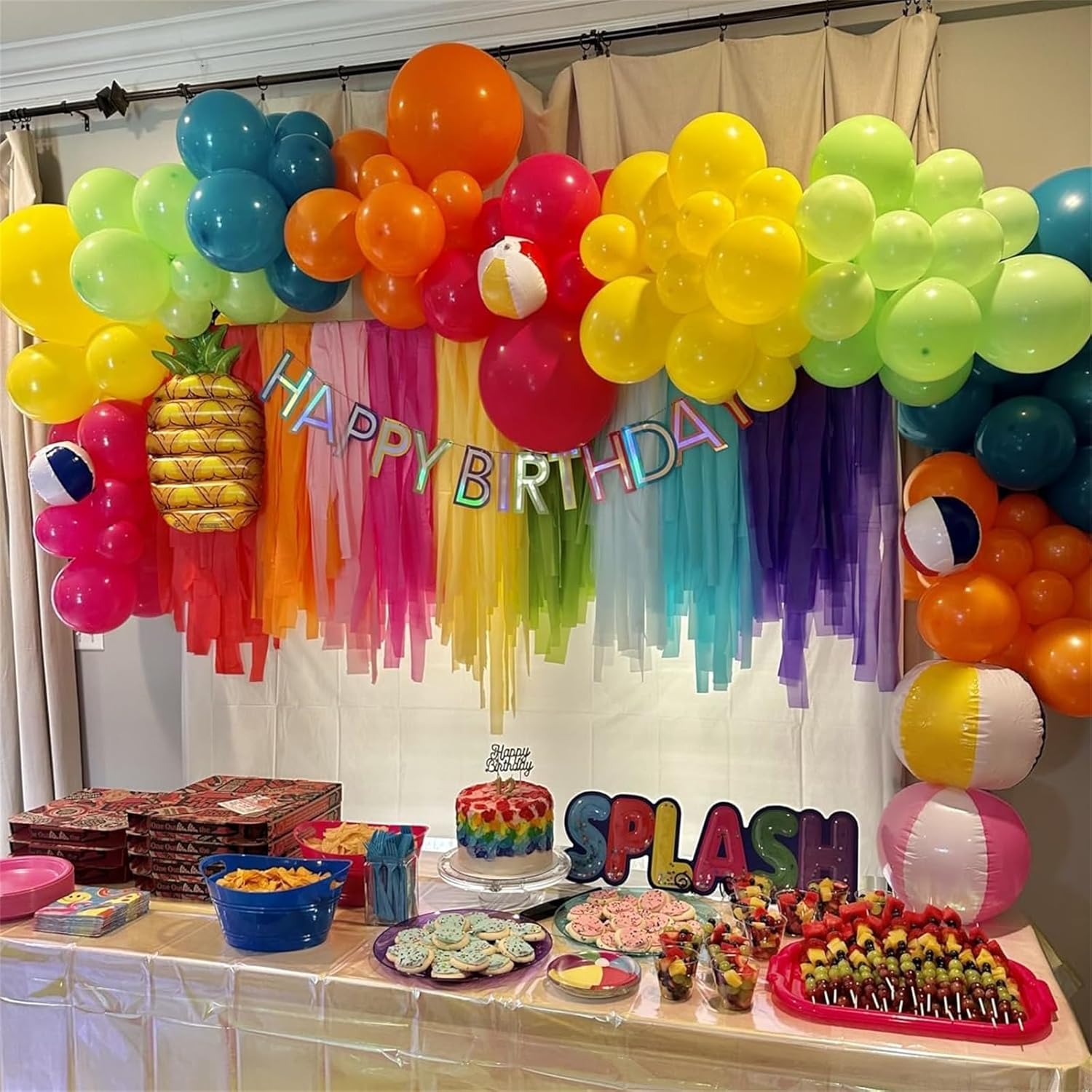 Skiennix 141 Pcs Rainbow Balloon Arch Kit - Neon Summer Colors for Hawaiian Luau & Birthday Parties