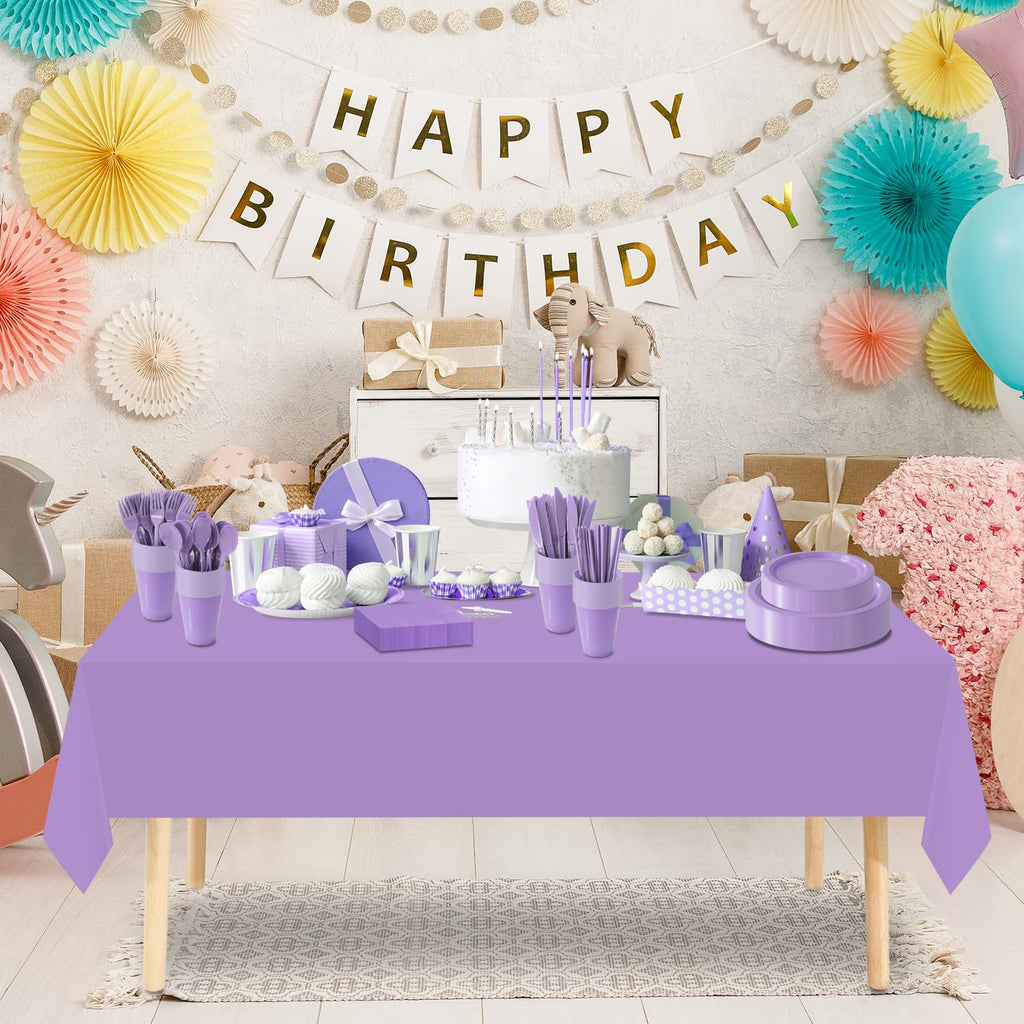 Disposable Plastic Dinnerware Set-968PCS Plastic Plates Set Includes 120 Of Each Dinner ＆ Dessert Plates, Cups, traws, Spoons, Forks & Knives for Party (Lavender, 968PCS（120 Guests）)