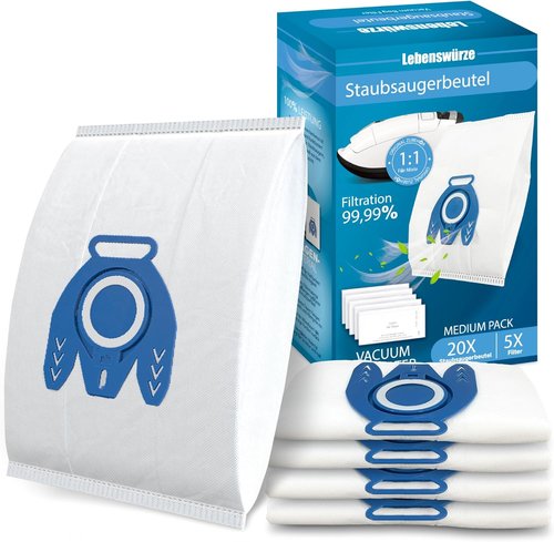 Miele 3D Airclean Vacuum Bags - 20 Pack Anti-Allergy Dust Bags with Filters for Classic C1/C2/C3 Series