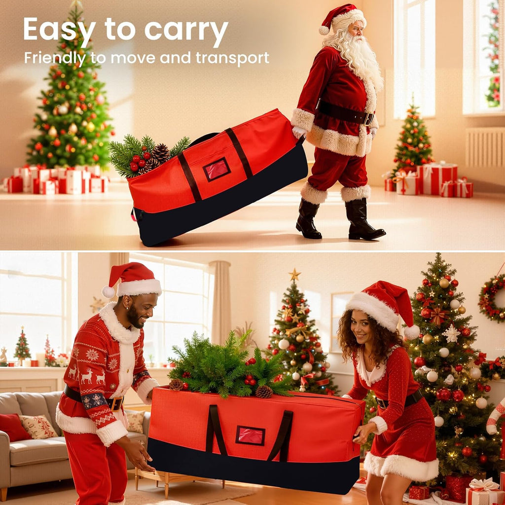 Skiennix Heavy Duty Christmas Tree Storage Bag - Waterproof & Durable for Trees Up to 9ft | Black & Red
