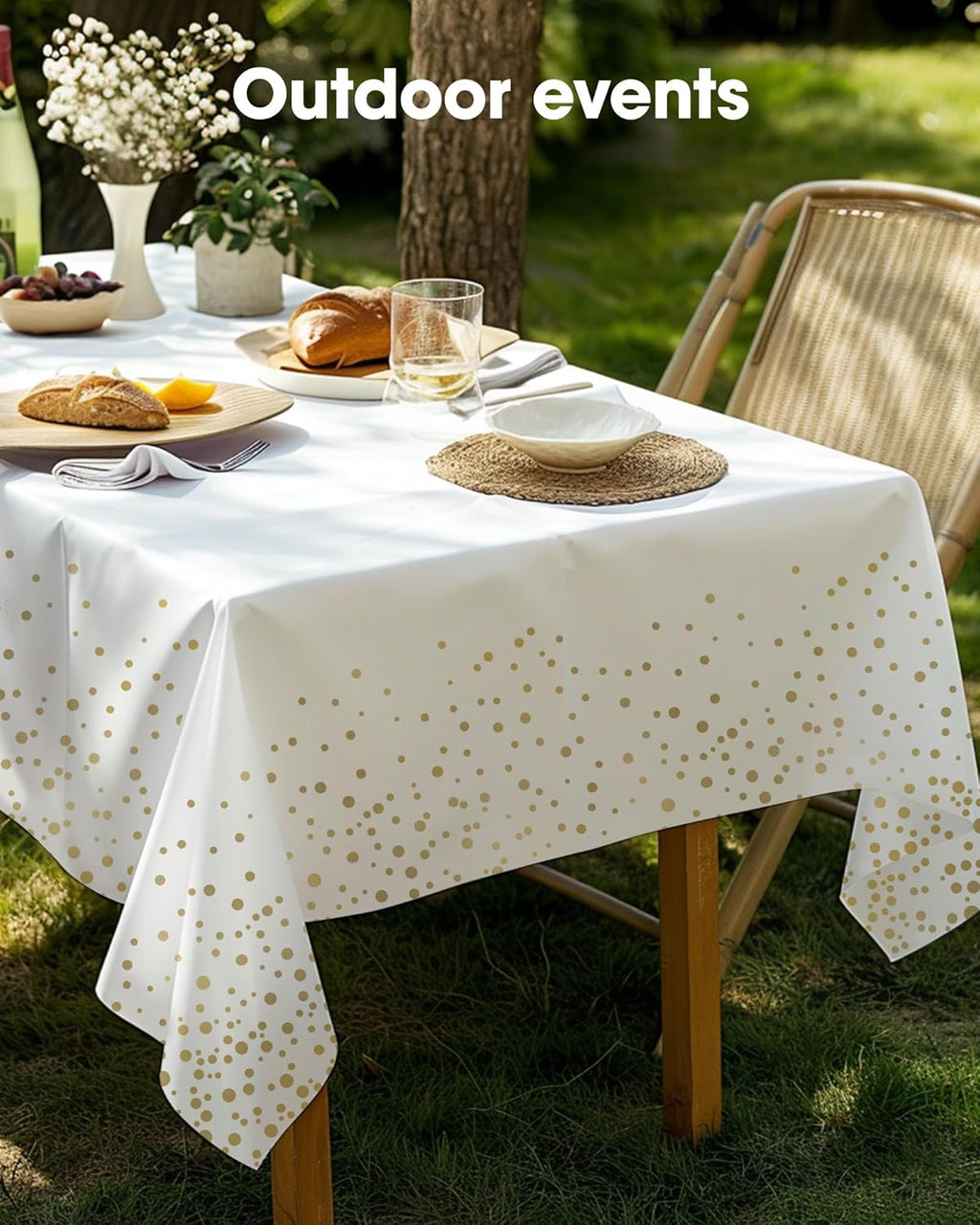 Pureegg Disposable Table Cloths - 10 Pack, 54 x 108 Inch, Leakproof & Sturdy for Graduation Decor | White & Gold