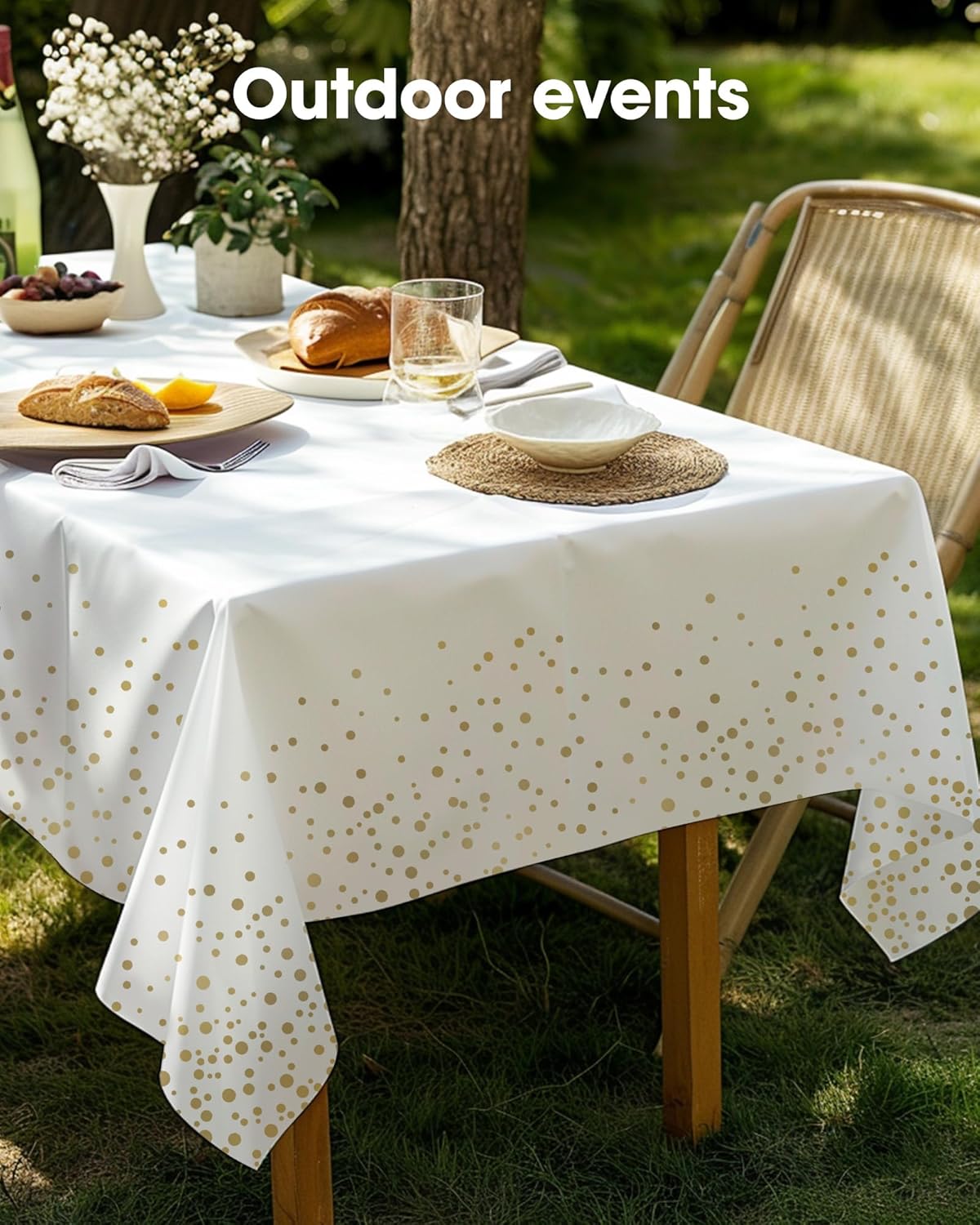 Pureegg Disposable Table Cloths - 10 Pack, 54 x 108 Inch, Leakproof & Sturdy for Graduation Decor | White & Gold