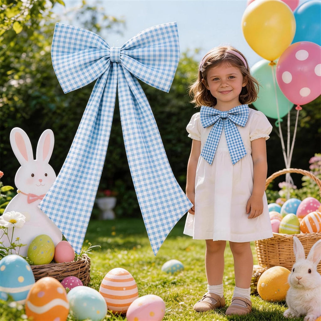 One Silly Goose Blue Checkered Bow Decor - 2 Pack for Coquette Room Backdrop | Large & Small