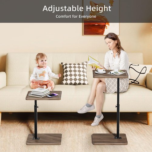 LAKEMID C Shaped End Table Adjustable Height Set of 2,360° Swivel Sofa Table Tray,Couch Tables That Slide Under,C Shaped Side Table for Sofa Living Room,Bedroom,Snack Table (Rustic Brown)