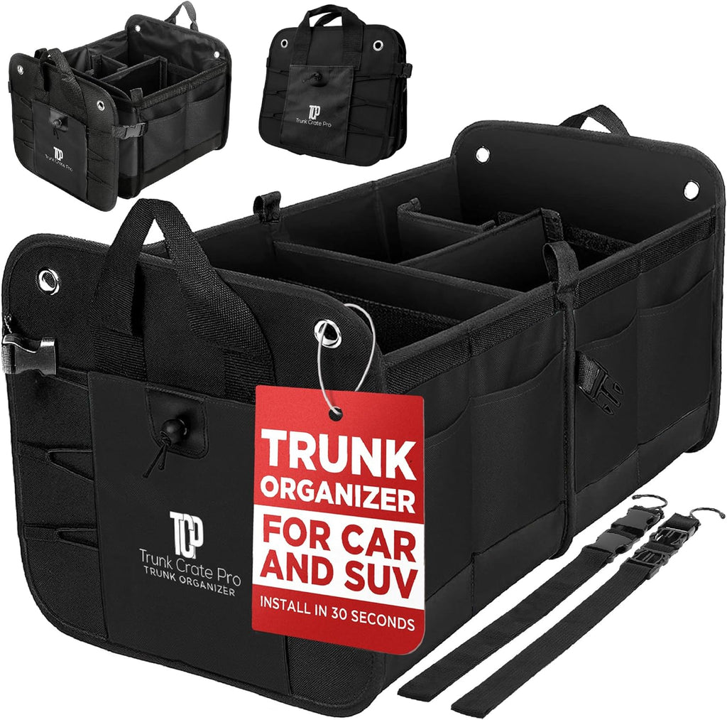 TRUNKCRATEPRO Car Trunk Organizer - Premium Adjustable Multi-Compartment Design | Large Black with Non-Slip Bottom