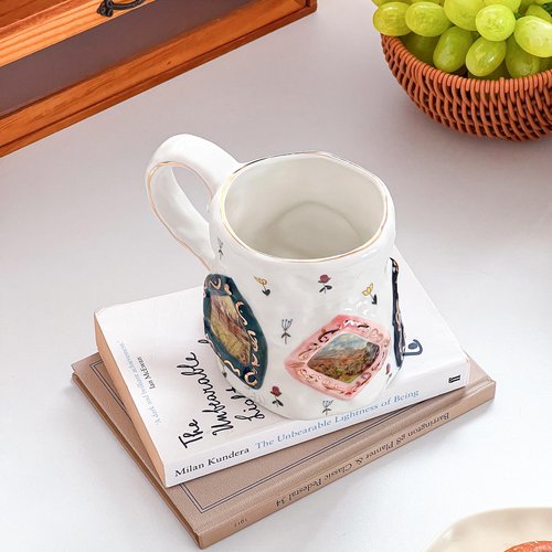 Large Ceramic Coffee Mug, Pretty Flower Cup with Big Handle, Funny Cute Tea Design for Office and Home,Unique Gift for Women and Tea Lovers