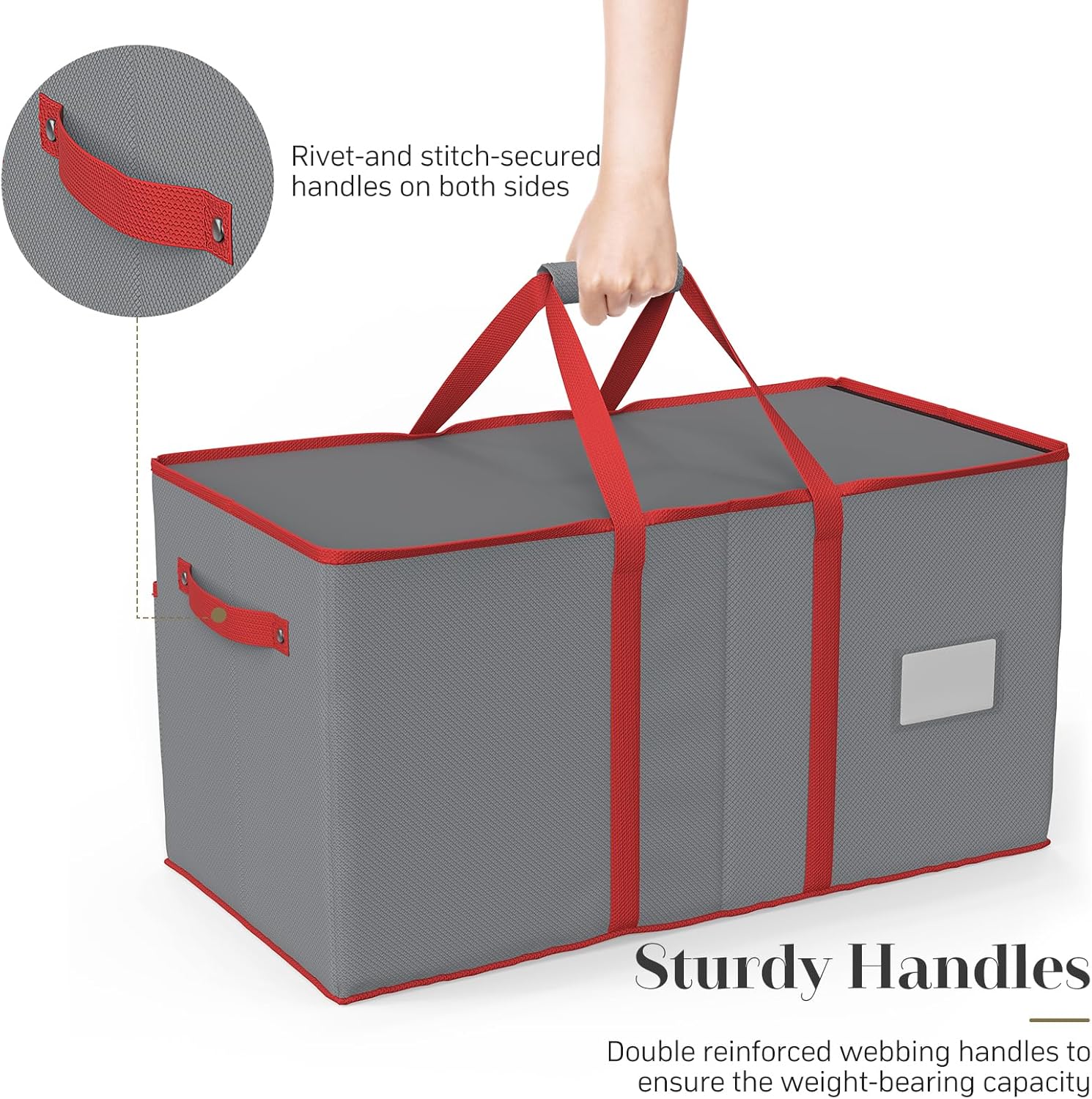 Winpull Christmas Ornament Storage Box - Large Organizer for 128 3-Inch Ornaments | Adjustable Dividers, Dual Zipper, Grey