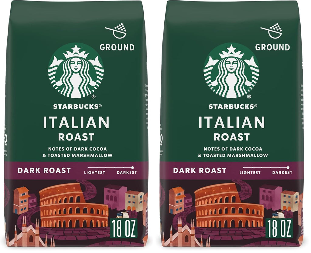 Starbucks Ground Coffee - Dark Roast Italian Blend, 100% Arabica, 18 oz Bag (Pack of 2)