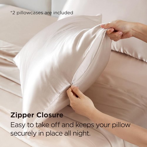 Bedsure Satin Pillowcase - Silky Soft Zippered Pillow Covers, Beige Standard Size, 20x26 Inches | Perfect Valentine's Day Gift