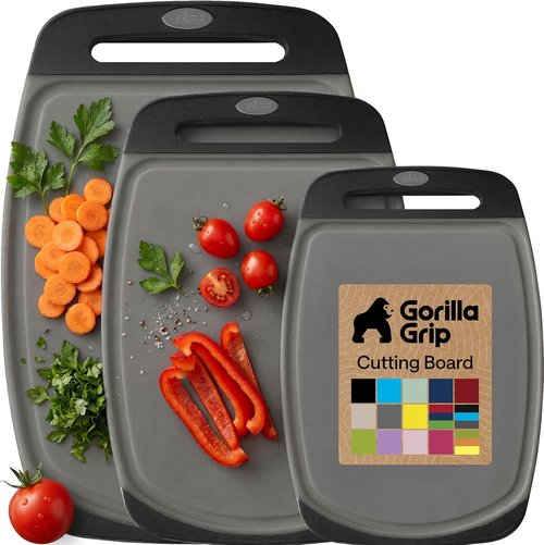 GORILLA GRIP Reversible Kitchen Cutting Board Set - BPA-Free, Nonporous, Slip Resistant | 3 Durable Boards in Gray & Black
