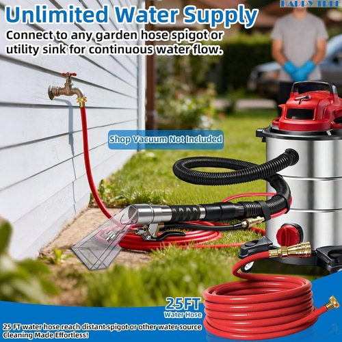 Happy Tree Universal Shop Vac Hose Kit - 25ft Wet-Dry Extraction Adapter for Upholstery & Auto Detailing