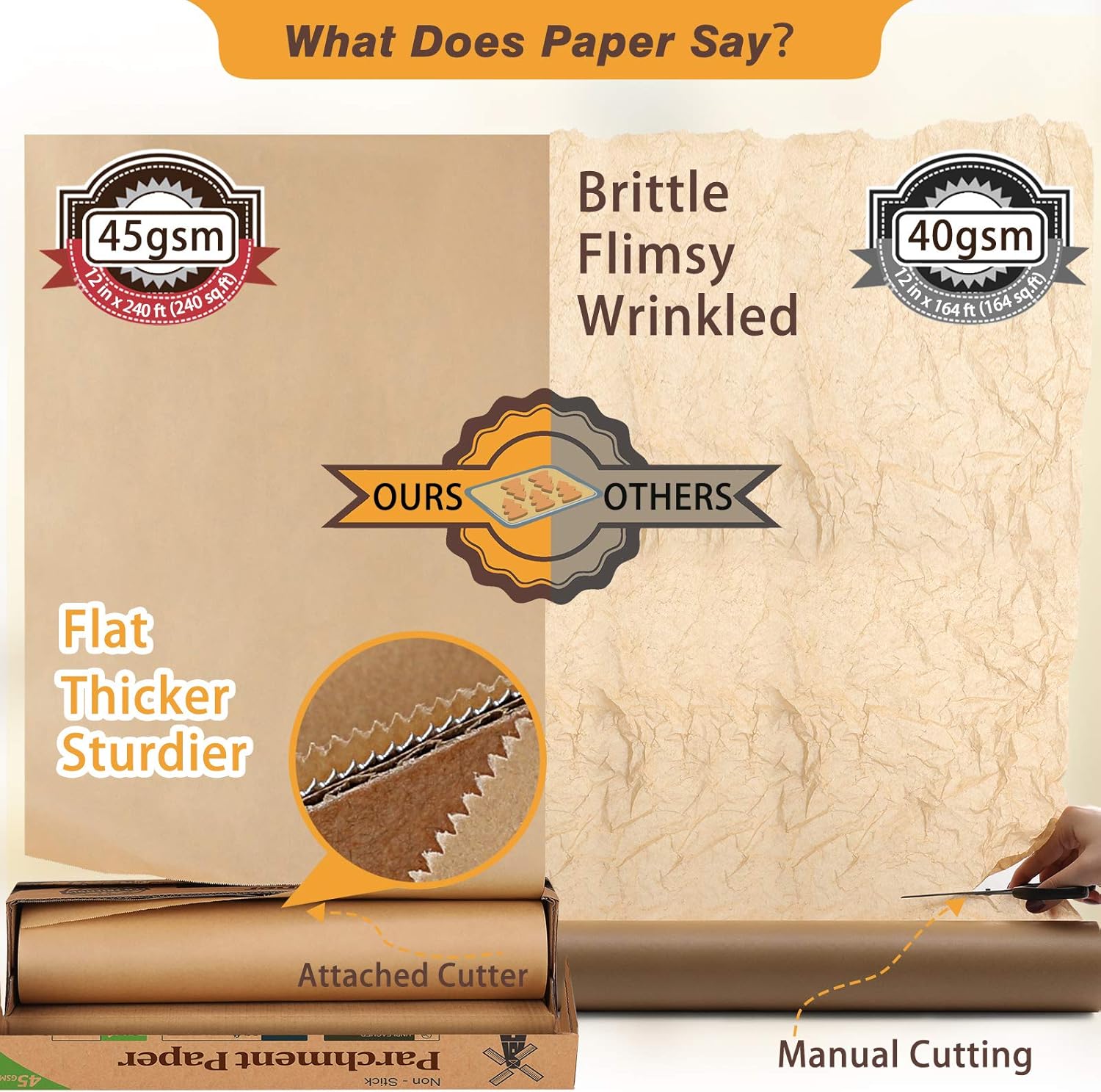 Unbleached Parchment Paper Roll - Non-Stick Baking Paper, 12 In x 240 Ft for Cooking & Grilling