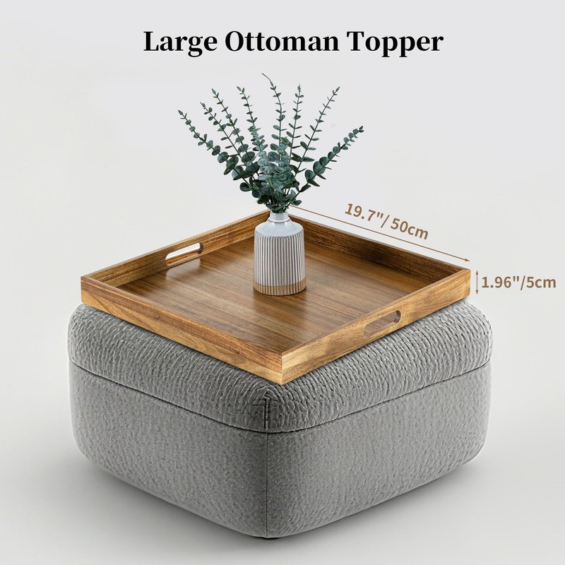 Hanobe Ottoman Tray for Table Top: 20'‘ Large Wood Decorative Trays for Home Decor - Acacia Coffee Table Serving Tray with Handles for Living Room