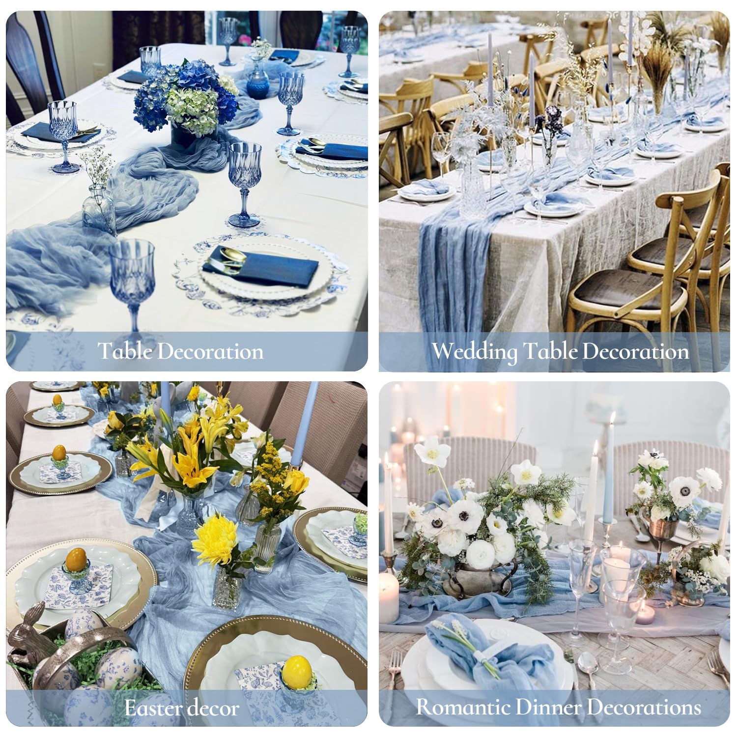 10 Pack Dusty Blue Cheesecloth Table Runner 35x120 Inch, Easter Spring Boho Rustic Semi-Sheer Gauze Cheese Cloth Table Runner for Wedding Bridal Baby Shower Birthday Party Decor