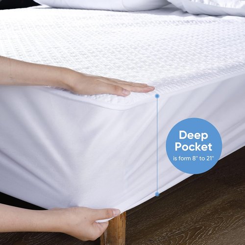 Hanherry Waterproof Mattress Protector - Queen Size Cooling Cover | Soft, Breathable, Noiseless, Fits 8''-21'' Deep Mattresses
