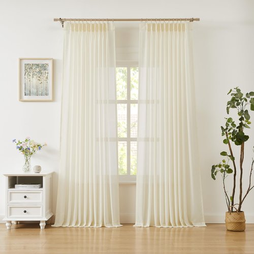 WEST LAKE Egret Ivory Pinch Pleated Sheer Curtains 102 Inches Long,Cream Soft Rustic Drapes for Bedroom Living Room,Farmhouse Back Tab Hook Window Treatment,Custom Multi Sizes,58" Wx102 Lx2