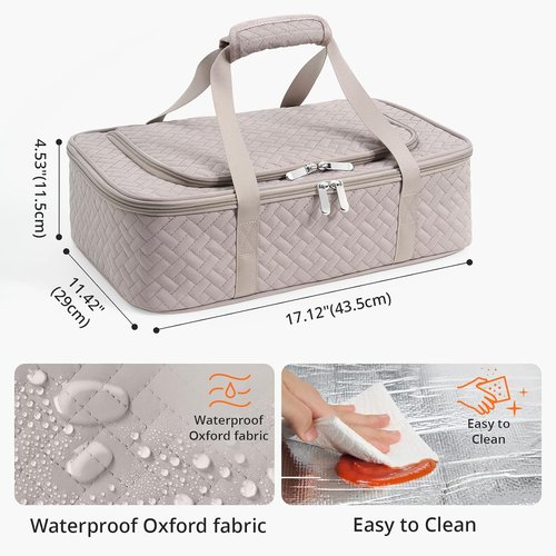 Insulated Casserole Carrier - Portable Hot/Cold Food Holder for Parties & Travel | Fits 9" x 13" Dish (Grey)