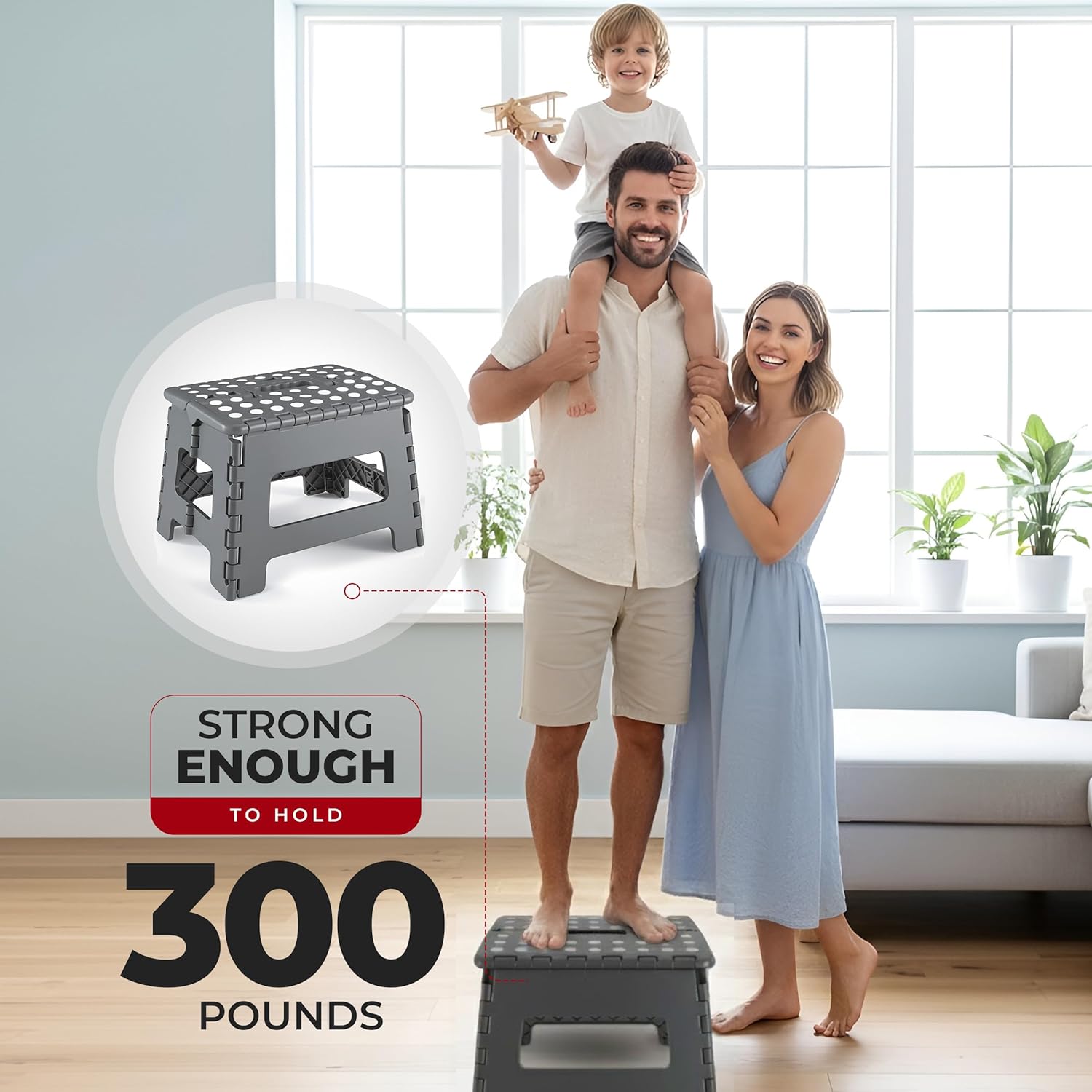 Utopia Home Folding Step Stool - 9-Inch Anti-Slip Collapsible Design - Supports Up to 300 lbs - Grey