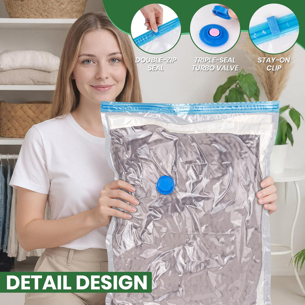 Skiennix Vacuum Storage Bags - 20-Pack with Electric Air Pump | Space-Saving for Clothes, Comforters & More - 4 Jumbo, 4 Large, 4 Medium, 4 Small, 4 Roll-Up