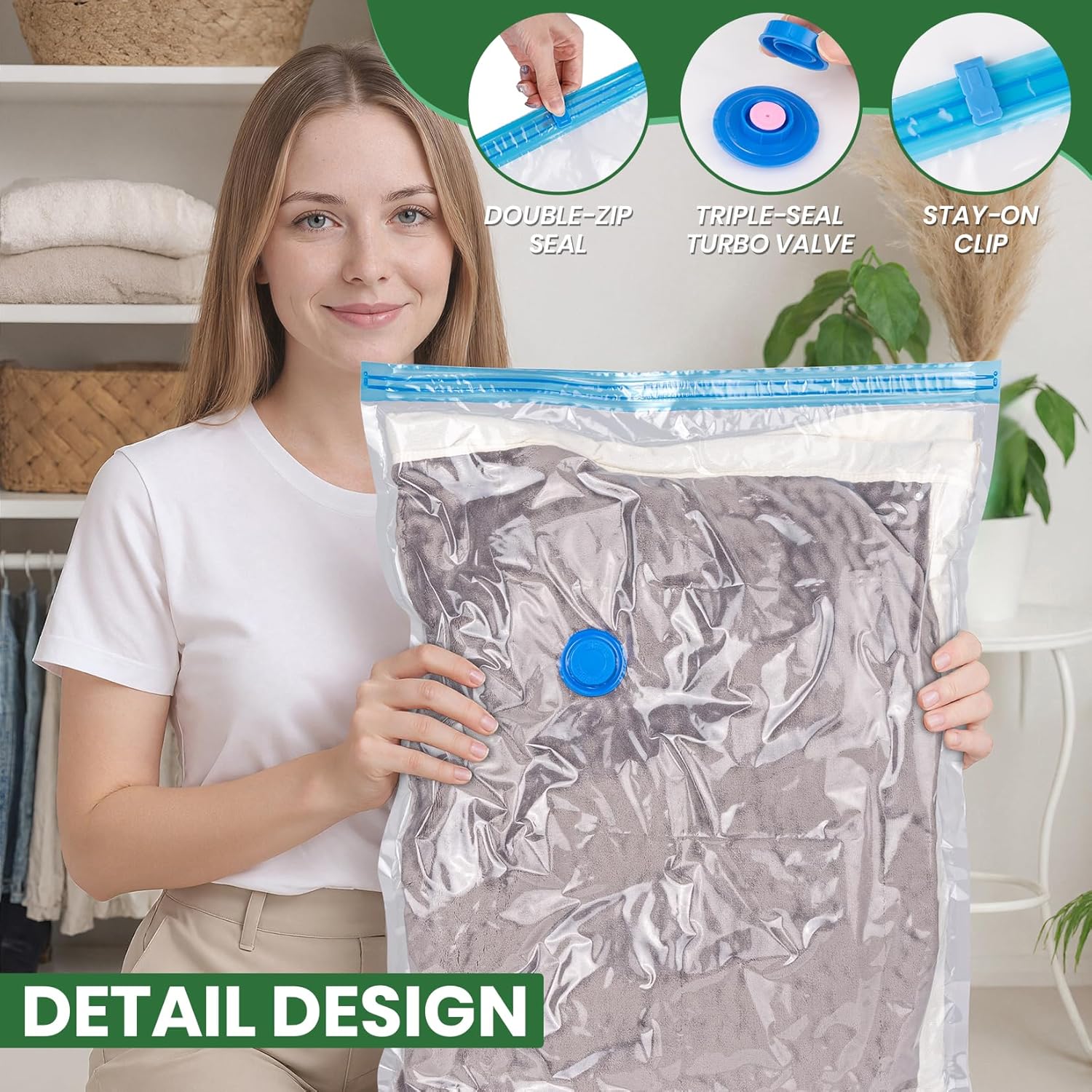 Skiennix Vacuum Storage Bags - 20-Pack with Electric Air Pump | Space-Saving for Clothes, Comforters & More - 4 Jumbo, 4 Large, 4 Medium, 4 Small, 4 Roll-Up