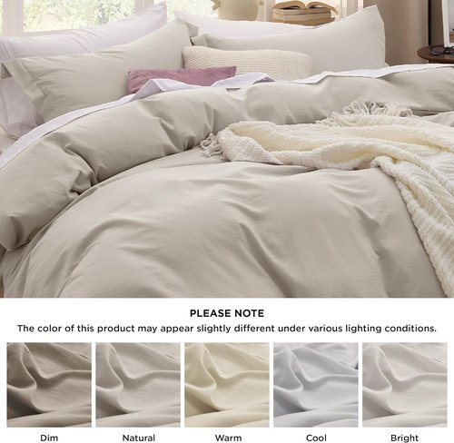 Bedsure Duvet Cover Set - Extra Soft Queen Size Bedding, 3 Pieces with Zipper Closure, Linen, 90x90 Inches
