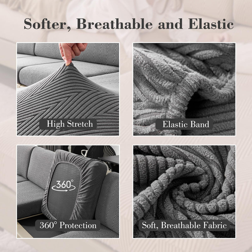 Eertop Couch Cushion Covers for Sectional Sofa, Wear Resistant Stretch Sofa Slipcovers for Sofa Cushion Furniture Protector Washable Elastic Seat Cover for Pets (Dark Gray, 2 Seat Covers S+ 1 Chaise)